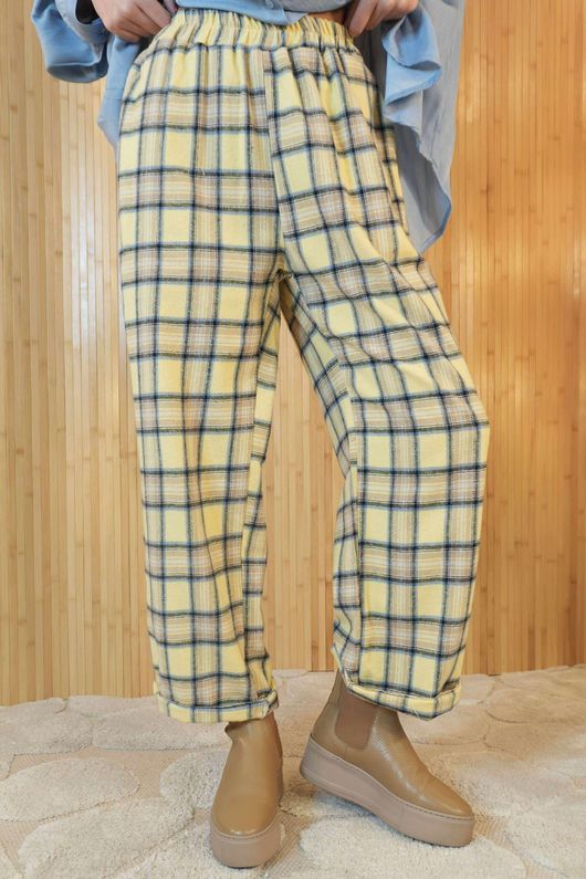 Rhona Plaid Brushed Cotton Kick Pant Lemon
